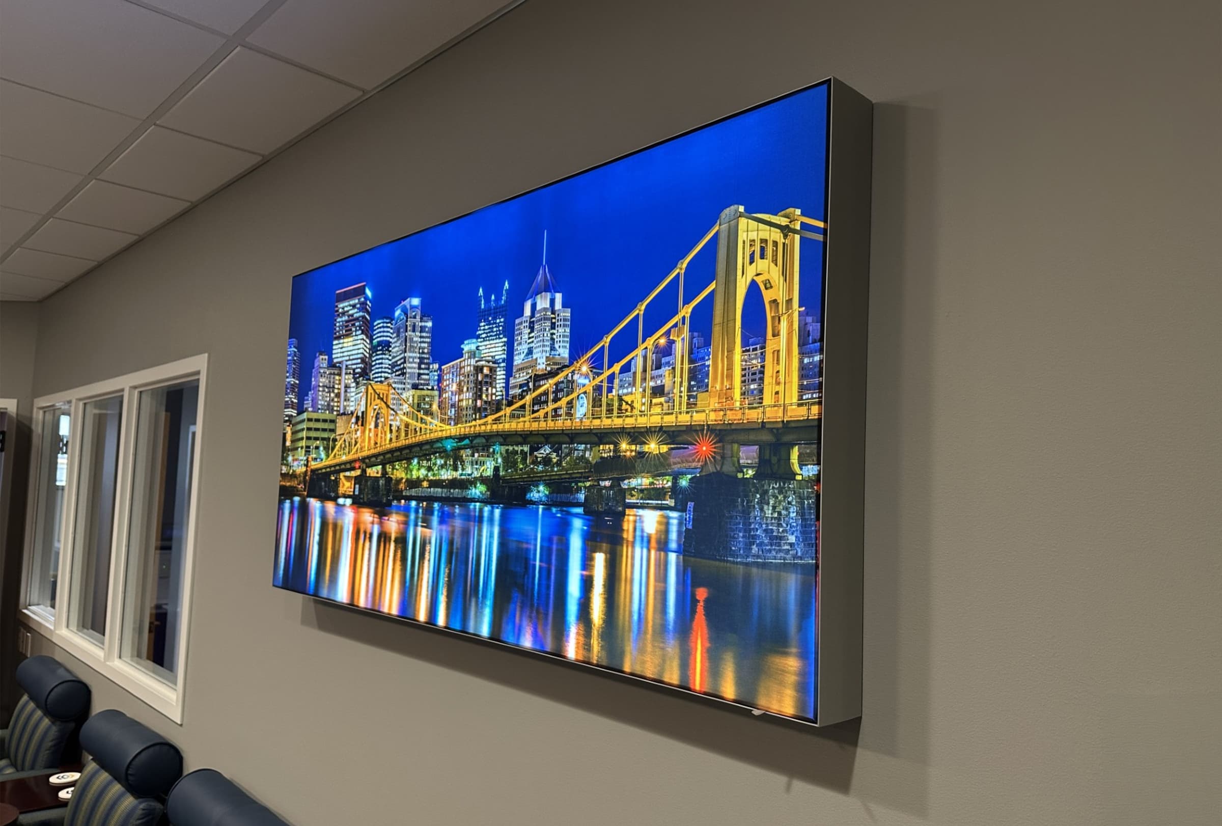 large illuminated cityscape wall graphic